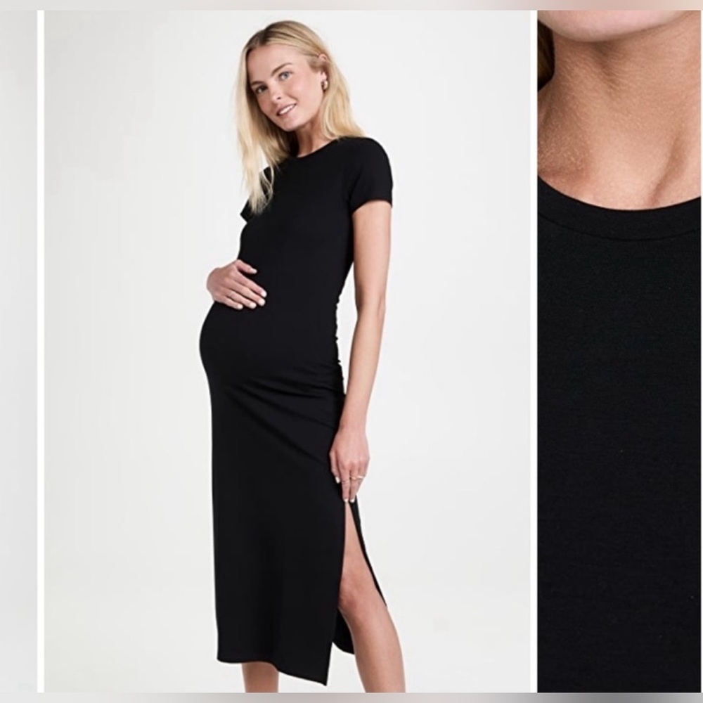 Hatch Black Maternity Midi Tee Dress with Side Slit